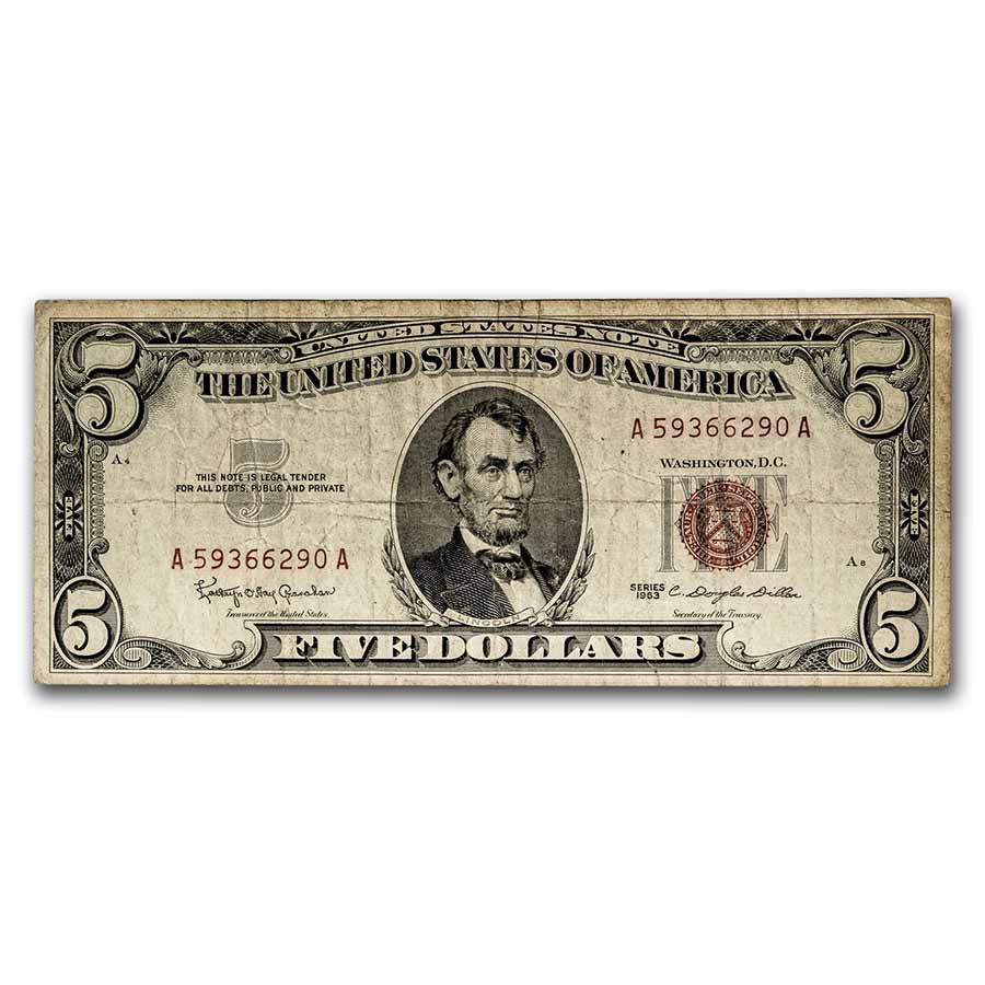 Buy 1963 5.00 U.S. Note Red Seal VG VF APMEX