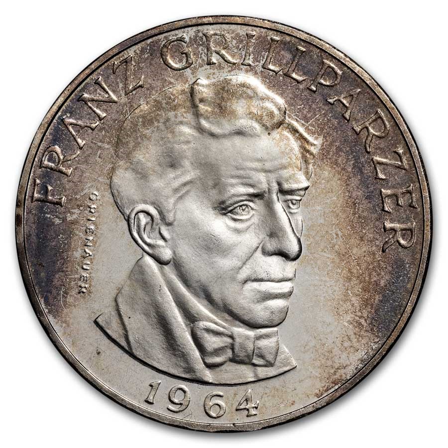 1964 Austria Silver 25 Schillings Franz Grillparzer AU-BU