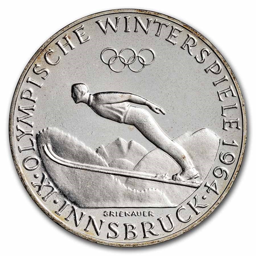 1964 Austria Silver 50 Schillings 1964 Winter Olympics BU