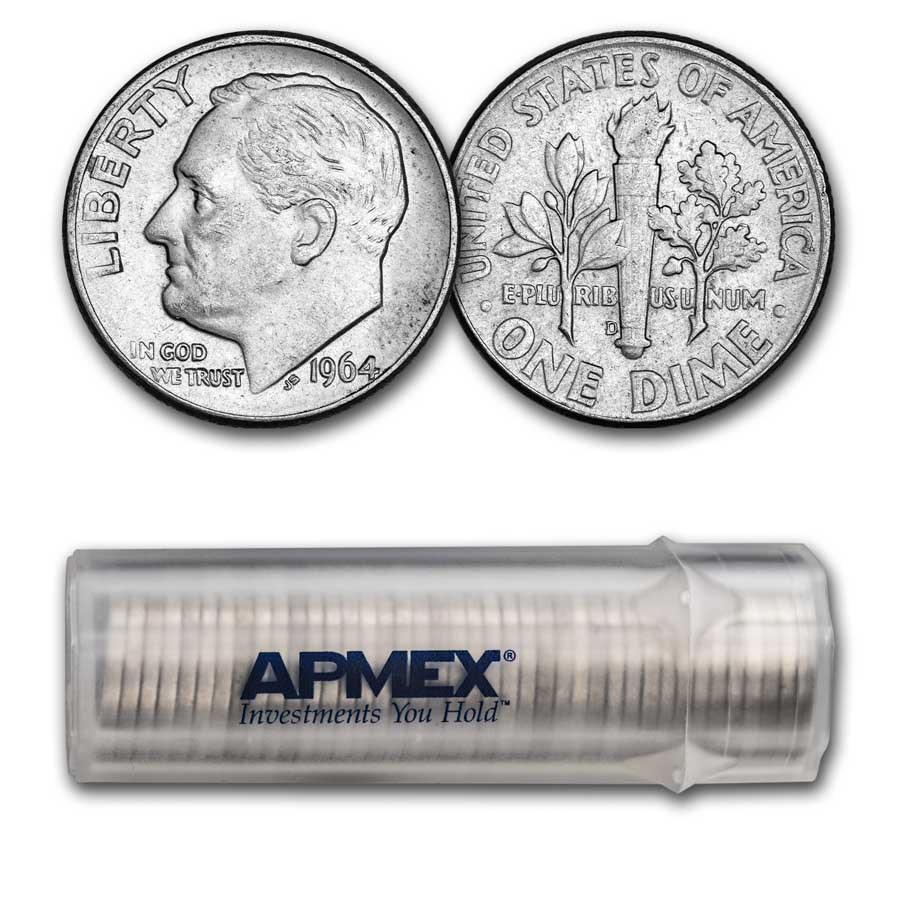 1964-D Roosevelt Dime 50-Coin Roll BU