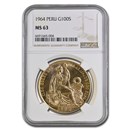 1964 Peru Gold 100 Soles MS-63 NGC