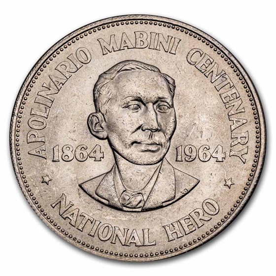 Buy 1964 Philippines Silver Peso Apolinario Mabini Commemorative BU ...