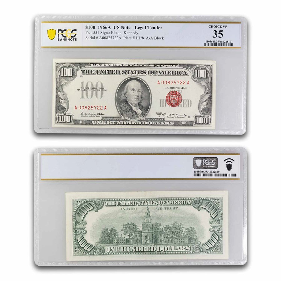 1966-A $100 U.S. Note Red Seal VF-35 PCGS (Fr#1551)