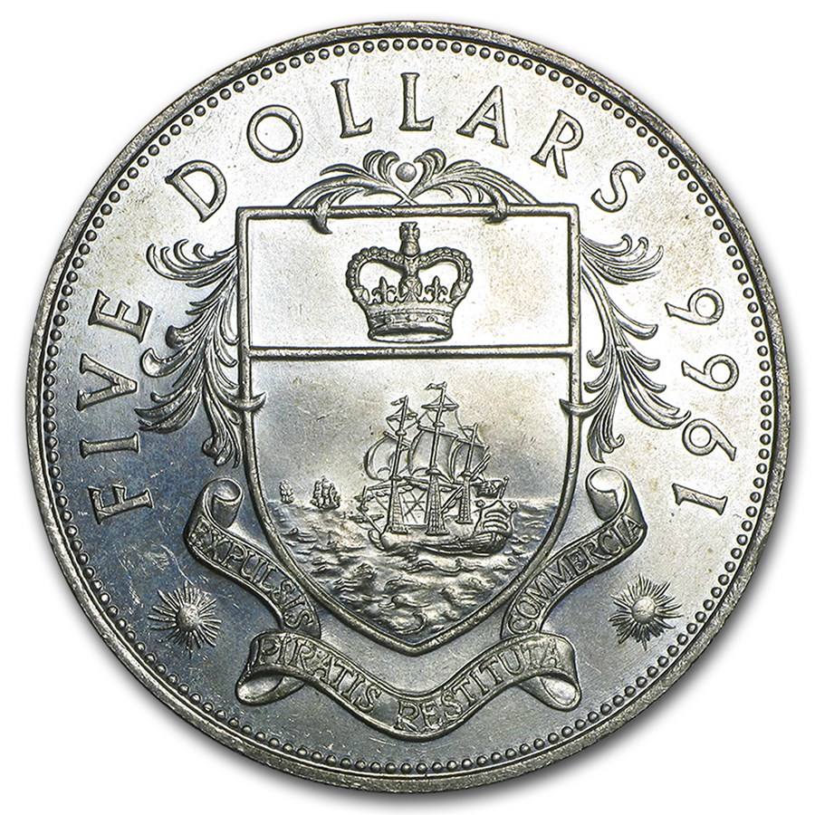 1966 Bahamas $5 Coat of Arms BU