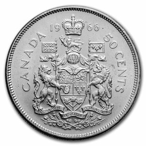 1966 Canada 50 Cents Silver Coin Queen Elizabeth II