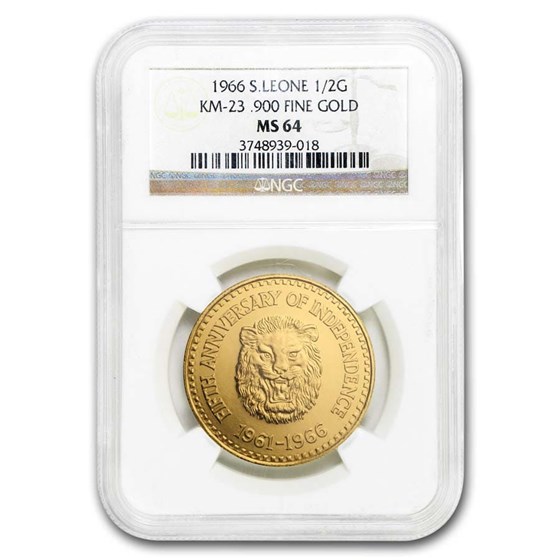 Buy 1966 Sierra Leone Gold 1/2 Golde Lion Head MS-64 NGC | APMEX