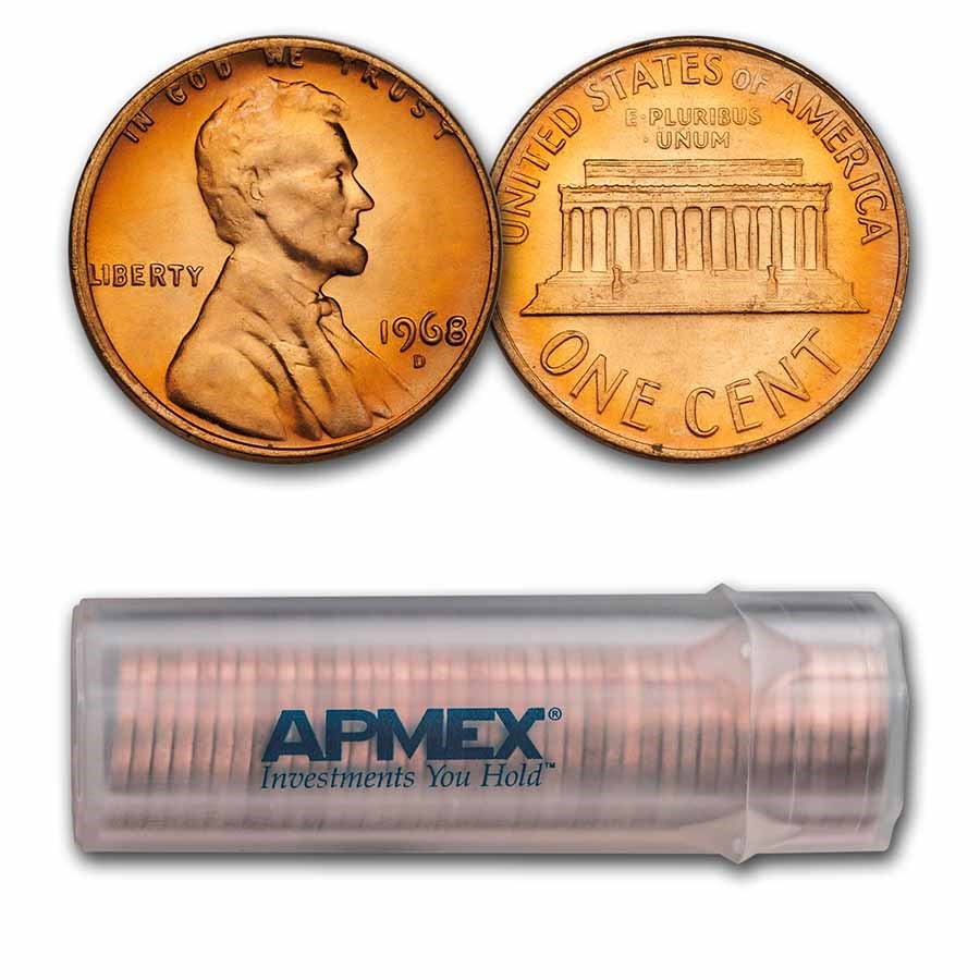 1968-D Lincoln Cent 50-Coin Roll BU