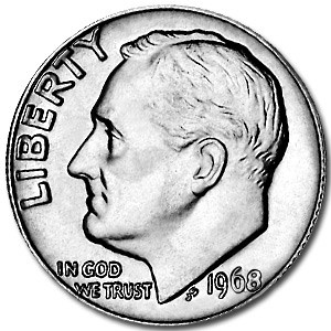 1968 Roosevelt Dime BU