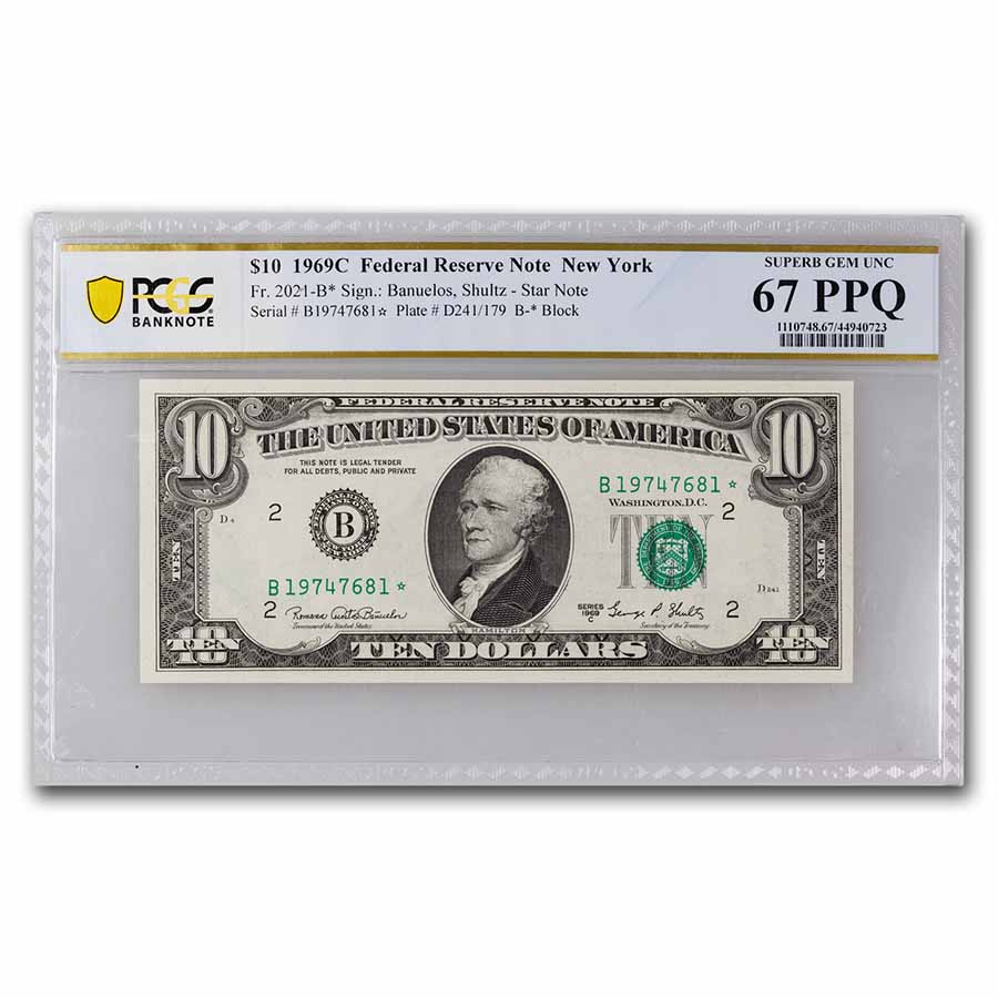 Buy 1969-C (B-New York) $10 FRN Gem CU-67 PPQ PCGS (Fr#2021-B) Star ...