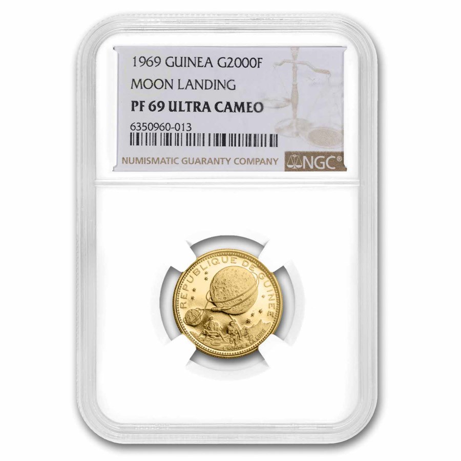 1969 Guinea Gold 2000 Francs Moon Landing PF-69 UCAM NGC