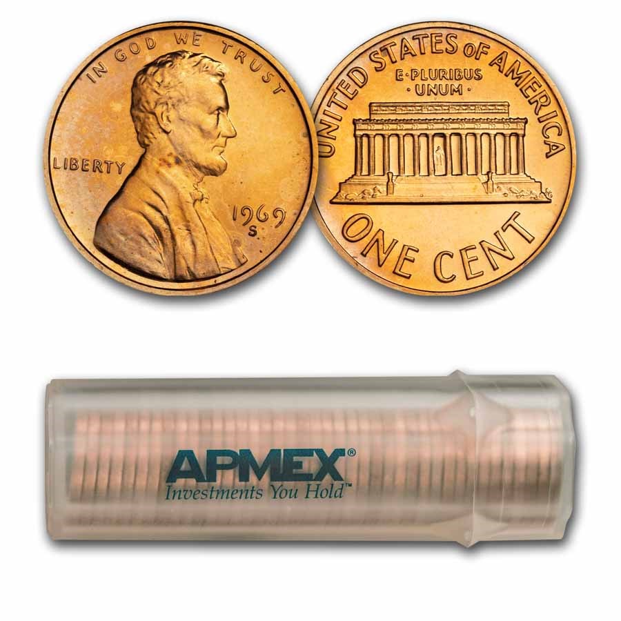 1969-S Lincoln Cent 50-Coin Roll Proof