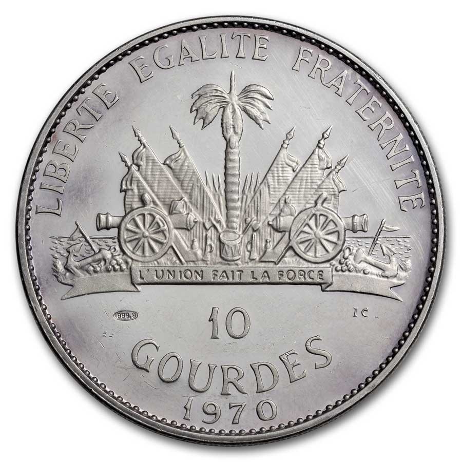 1970 Haiti Silver 10 Gourdes Native American Chief Proof (Detail)