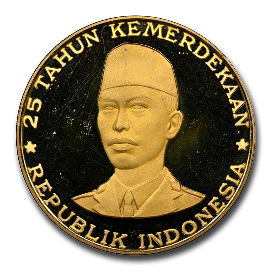 1970 Indonesia Gold 25000 Rupiah PF-64 UCAM NGC