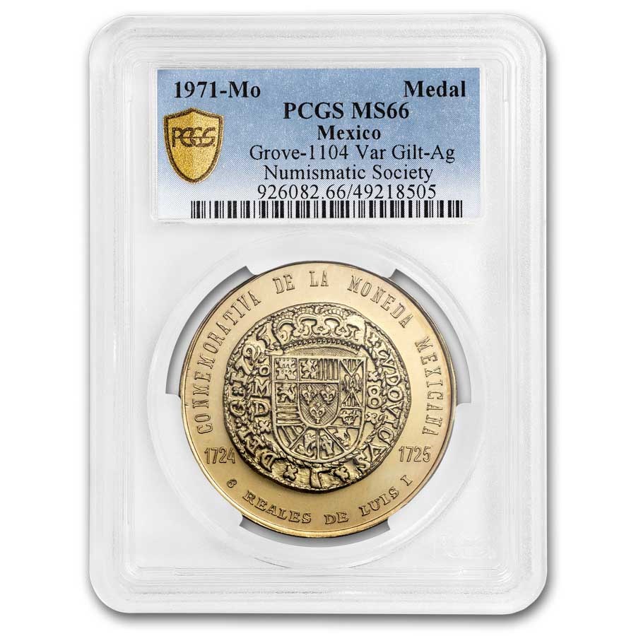 1971-Mo Mexico 8 Reales Medal MS-66 PCGS (Grove-1104, Gilt)