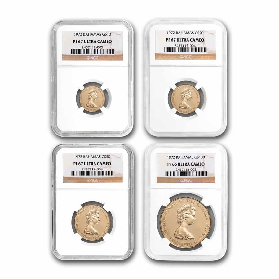 1972 Bahamas 4-Coin Gold Proof Set PF-66/67 UCAM NGC