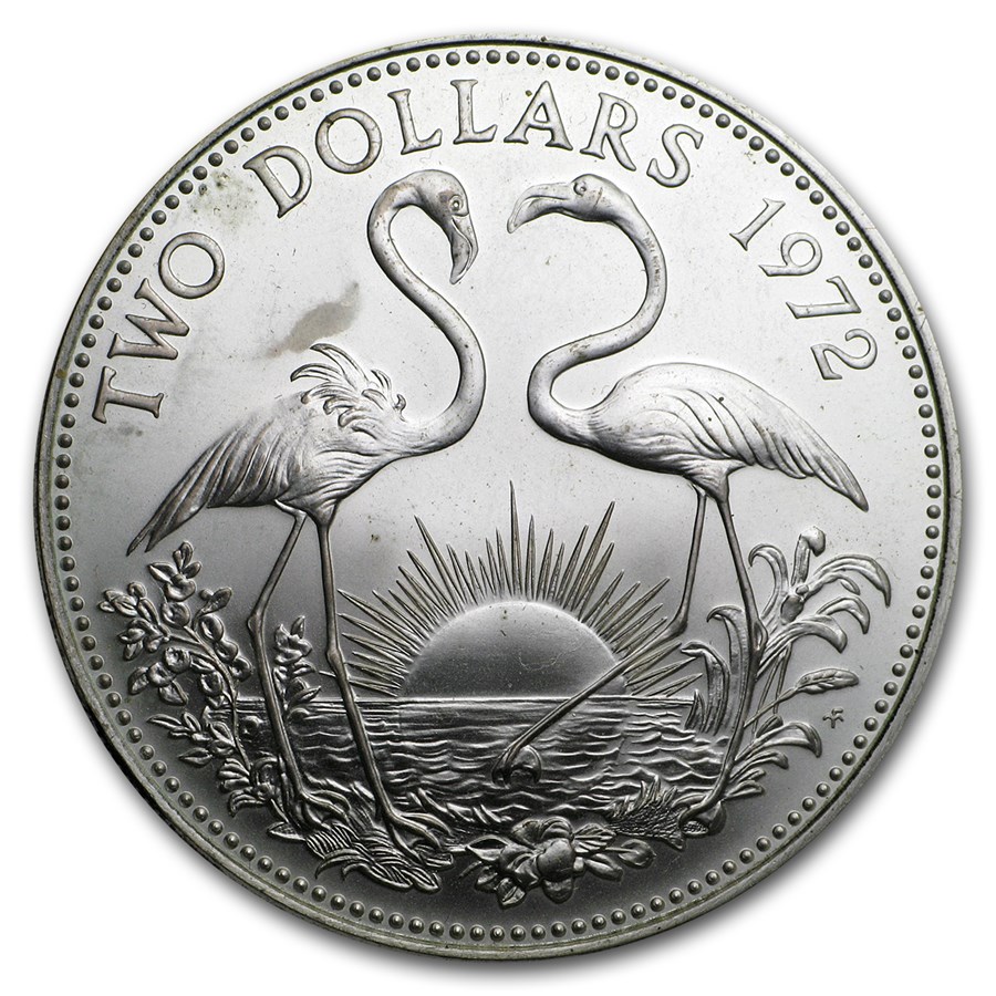 1972 Bahamas Silver $2 Flamingos BU