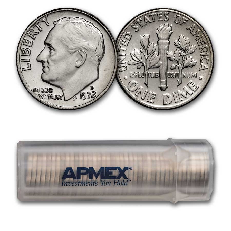 1972-D Roosevelt Dime 50-Coin Roll BU