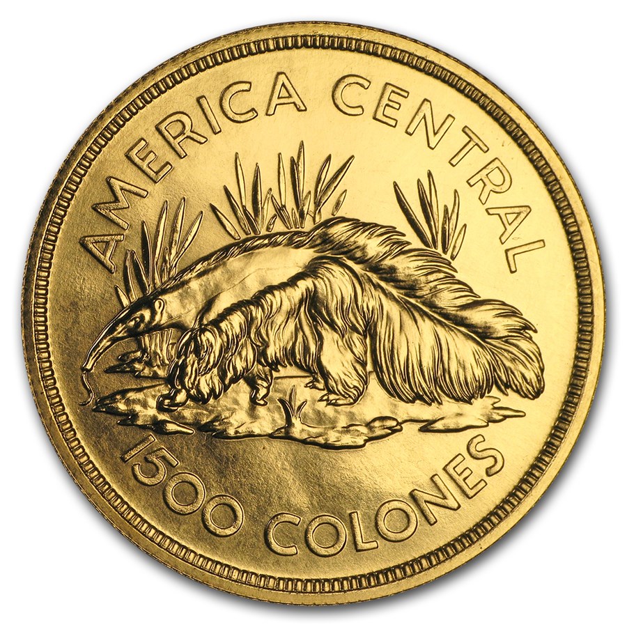 1974 Costa Rica Gold 1500 Colones Anteater BU