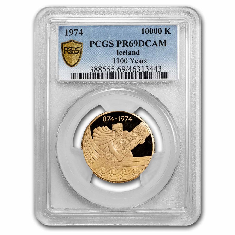 1974 Iceland Gold 10,000 Kronur 1st Settlement PF-69 DCAM PCGS