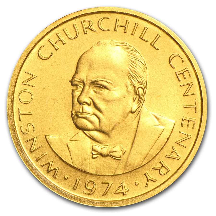 1974 Turks & Caicos Gold 50 Crowns Winston Churchill BU