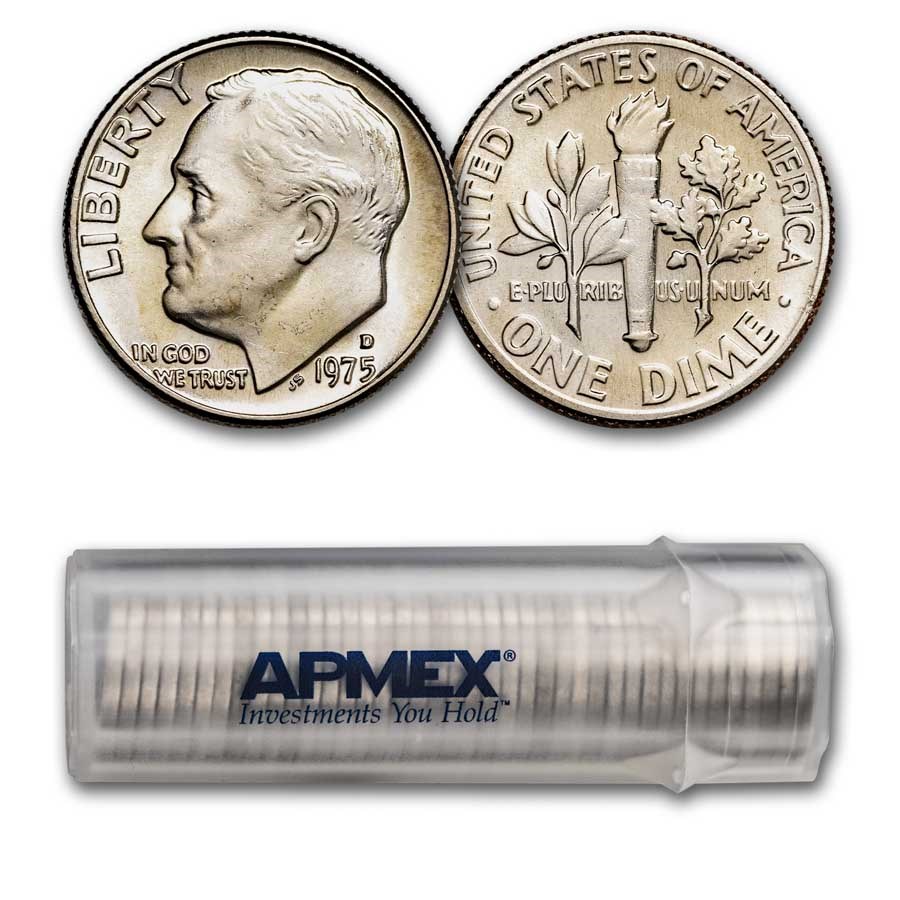 1975-D Roosevelt Dime 50-Coin Roll BU