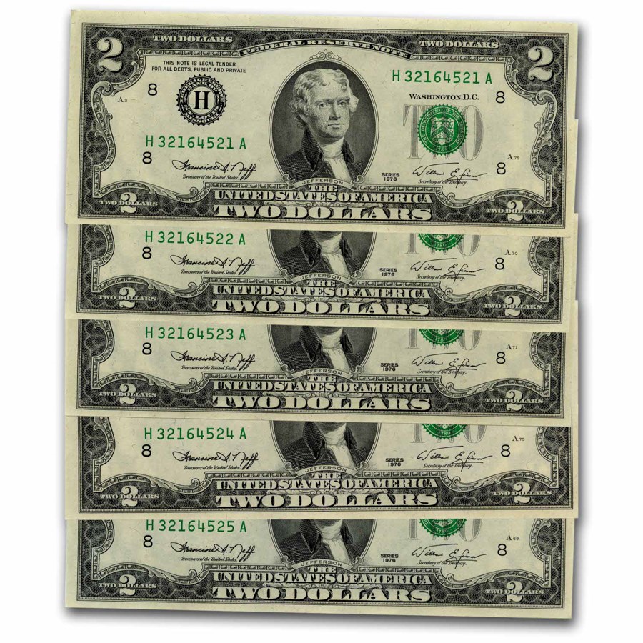1976 (H-St. Louis) $2.00 FRN CU (Fr#1935-H) 80 Consecutive