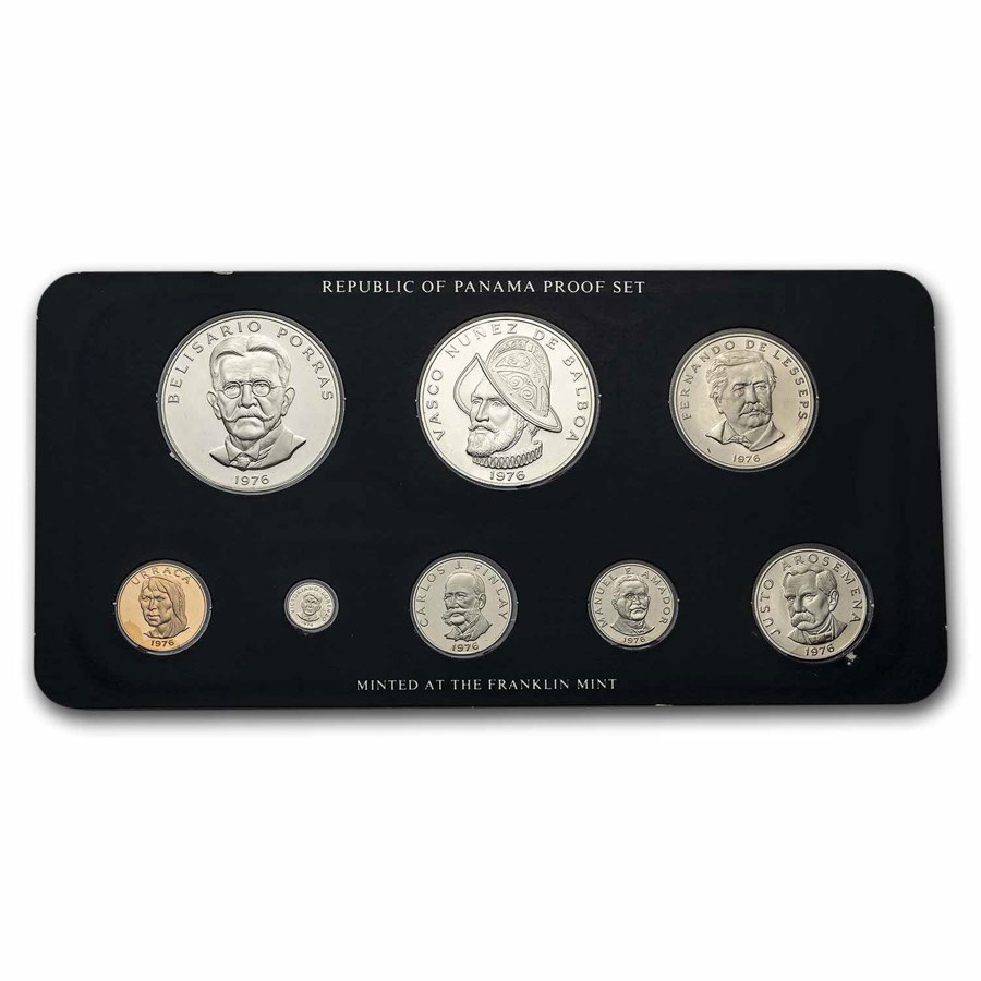 1976 Panama Silver 8-Coin Proof Set (w/Box & COA)