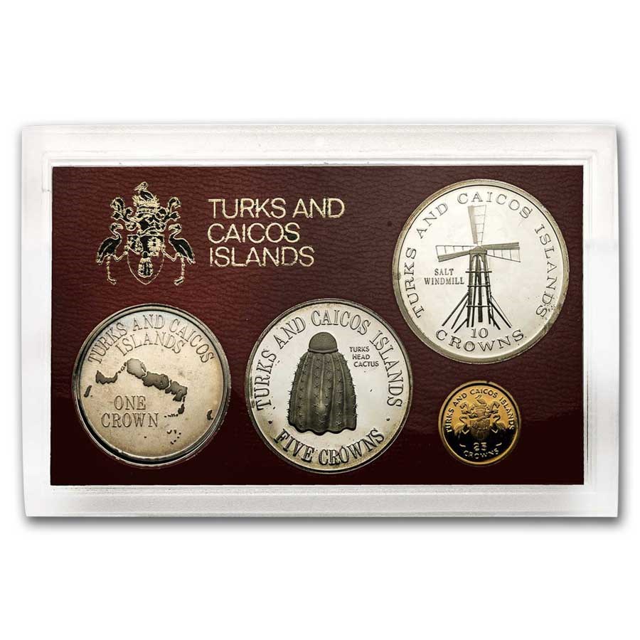 1977 Turks & Caicos 4-Coin Proof Set (w/Box & COA)