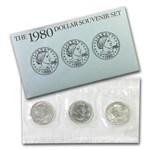 1980 3-Coin Souvenir Susan B. Anthony Dollar Set BU