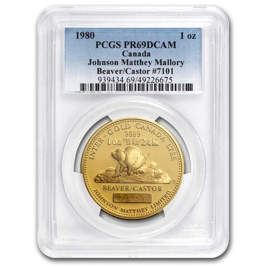 1980 Canada 1 oz Gold JM Beaver/Castor PR-69 DCAM PCGS