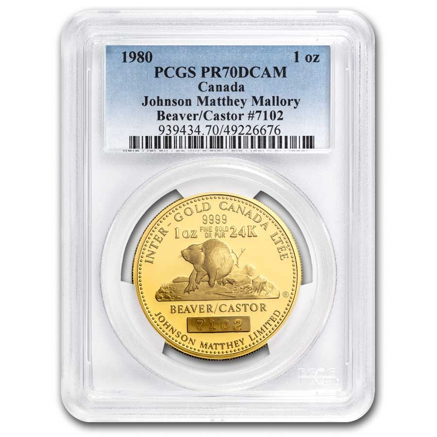 1980 Canada 1 oz Gold JM Beaver/Castor PR-70 DCAM PCGS