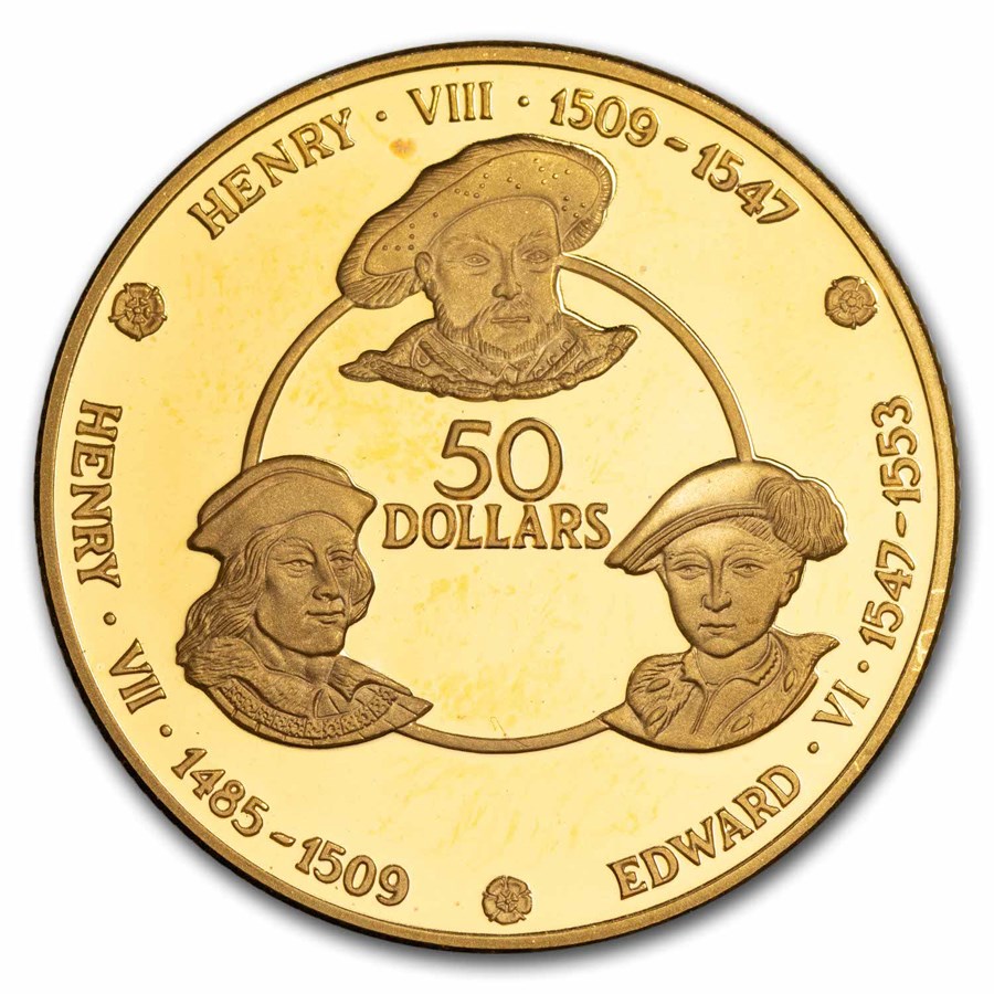 1980 Cayman Islands Proof Gold 50 Dollars House of Tudor