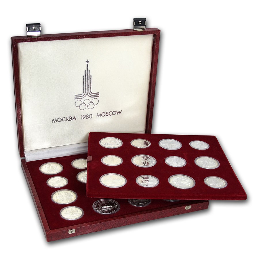 1980 Russia 28-Coin Olympics Silver Proof Set (Crimson)