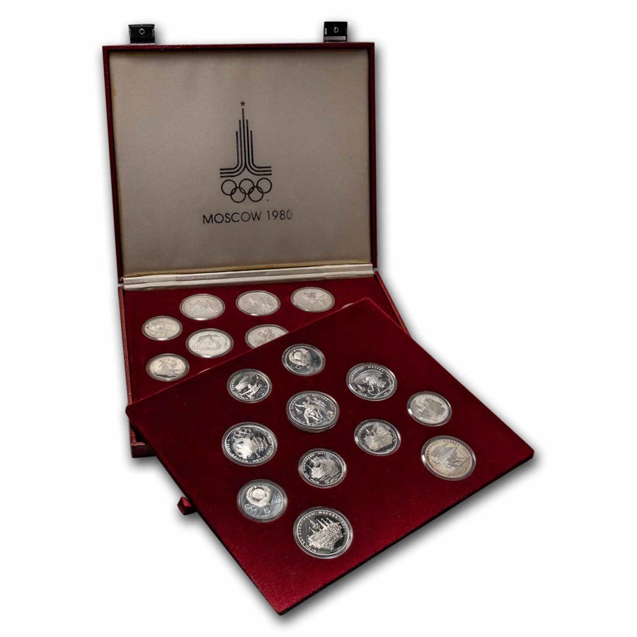 1980 Russia 28-Coin Olympics Silver Proof Set (Red)