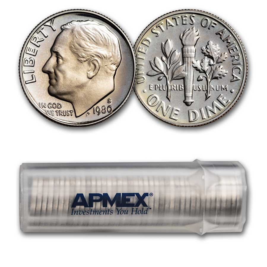 1980-S Roosevelt Dime 50-Coin Roll Proof
