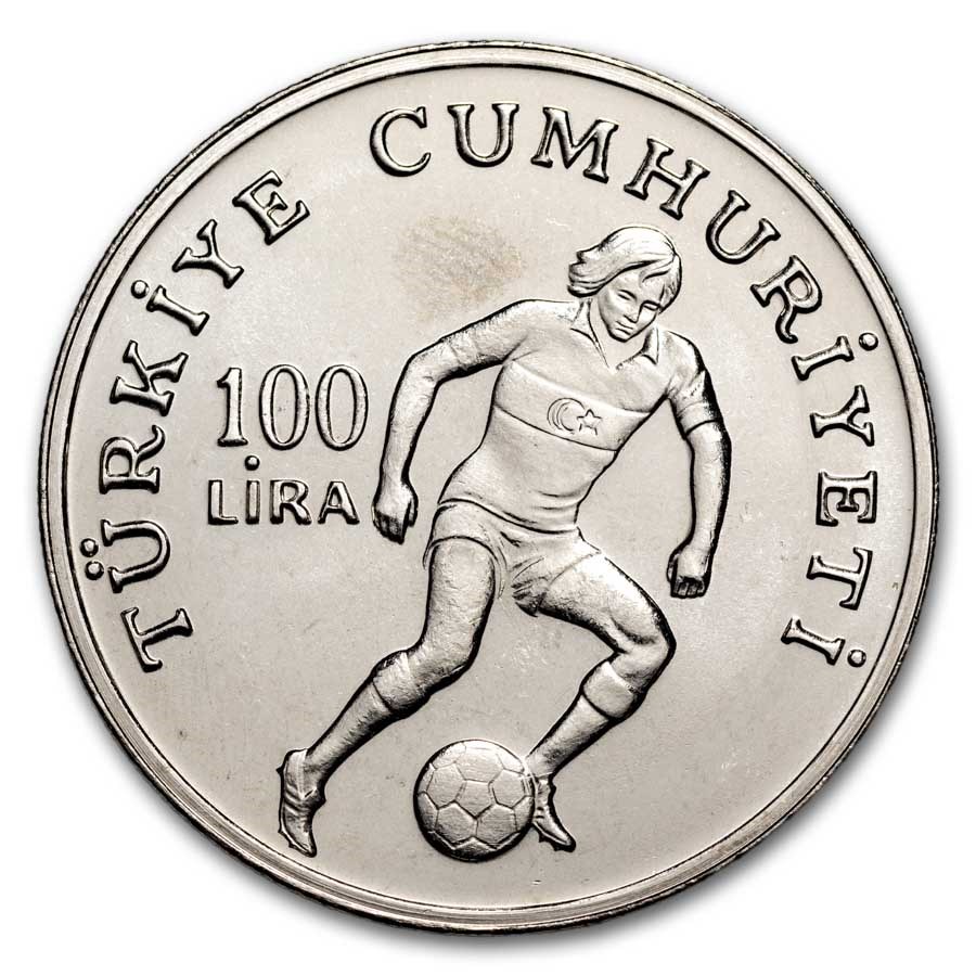 1982 Turkey Copper Nickel 100 Lira World Football Championship BU