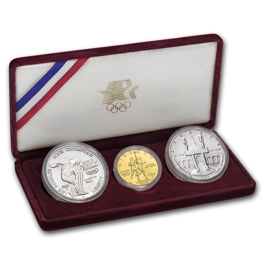 1983 & 1984 3-Coin Commem Olympic Set BU (w/Box & COA)