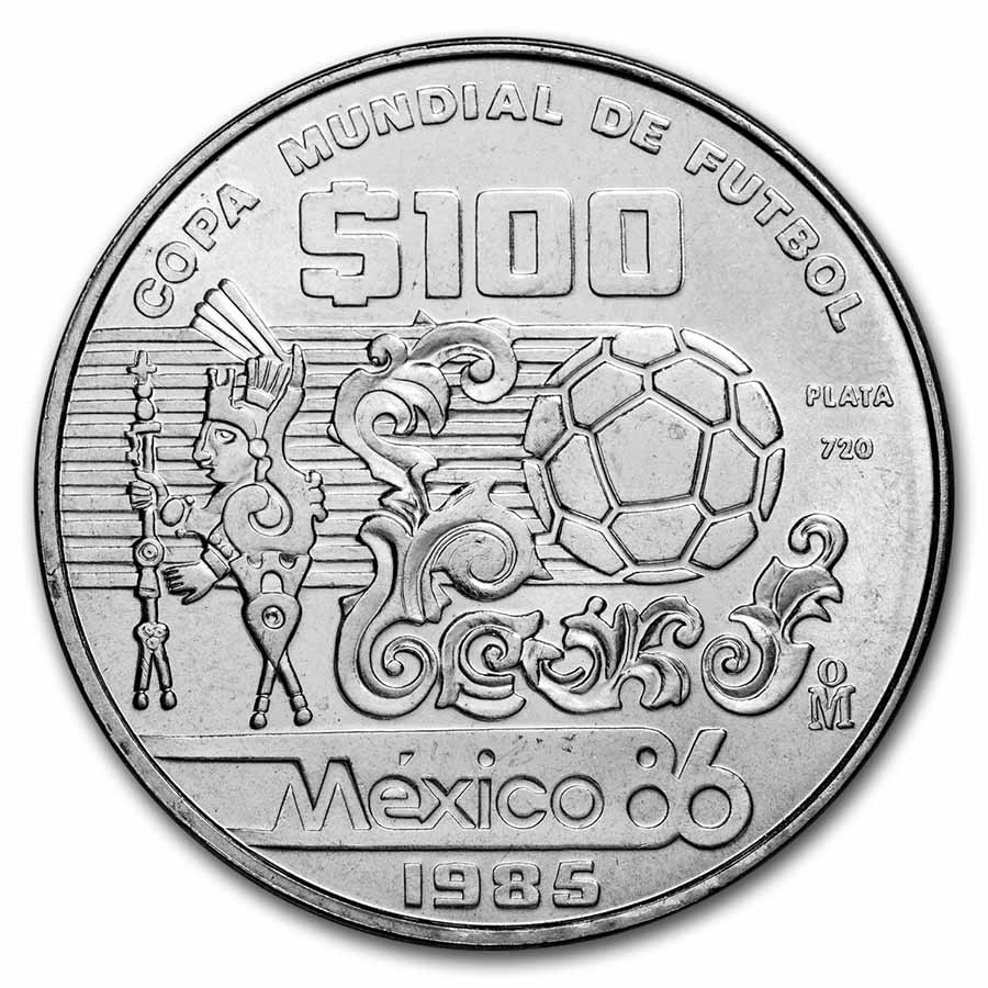 Buy 1985 Mexico World Cup Silver 100 Pesos Avg Circ | APMEX