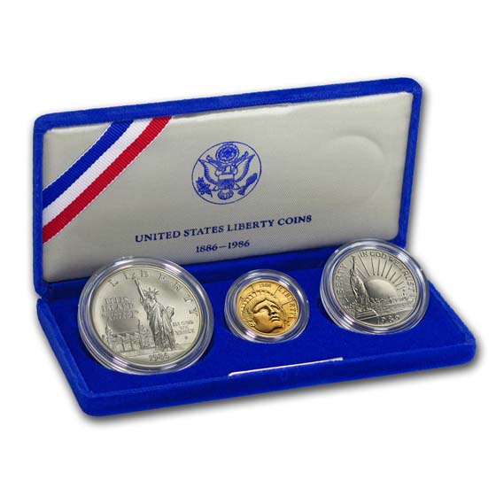 Buy 1986 3-Coin Commem Statue of Liberty Set BU (w/Box & COA) | APMEX