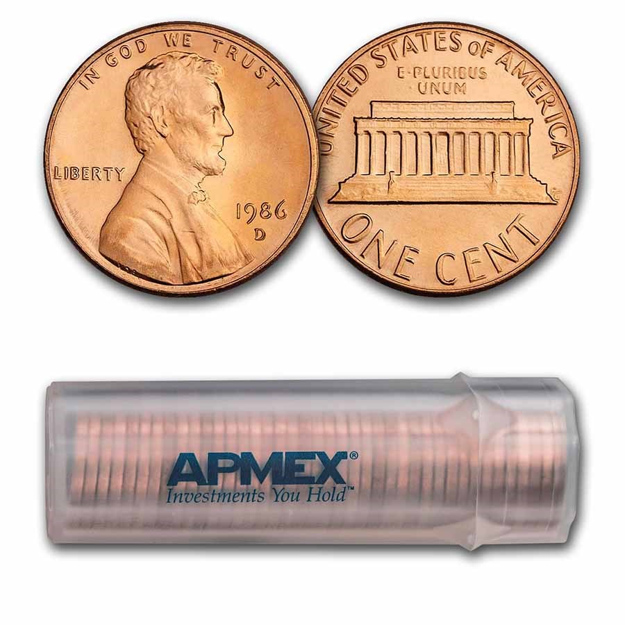 1986-D Lincoln Cent 50-Coin Roll BU