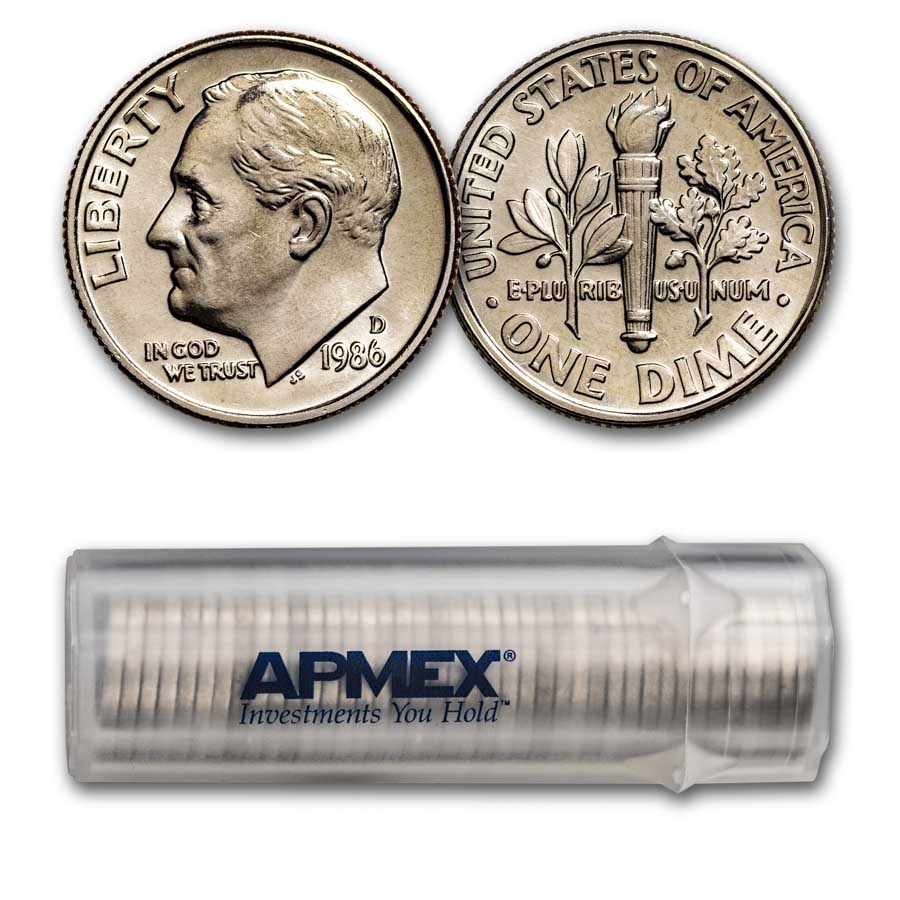 1986-D Roosevelt Dime 50-Coin Roll BU