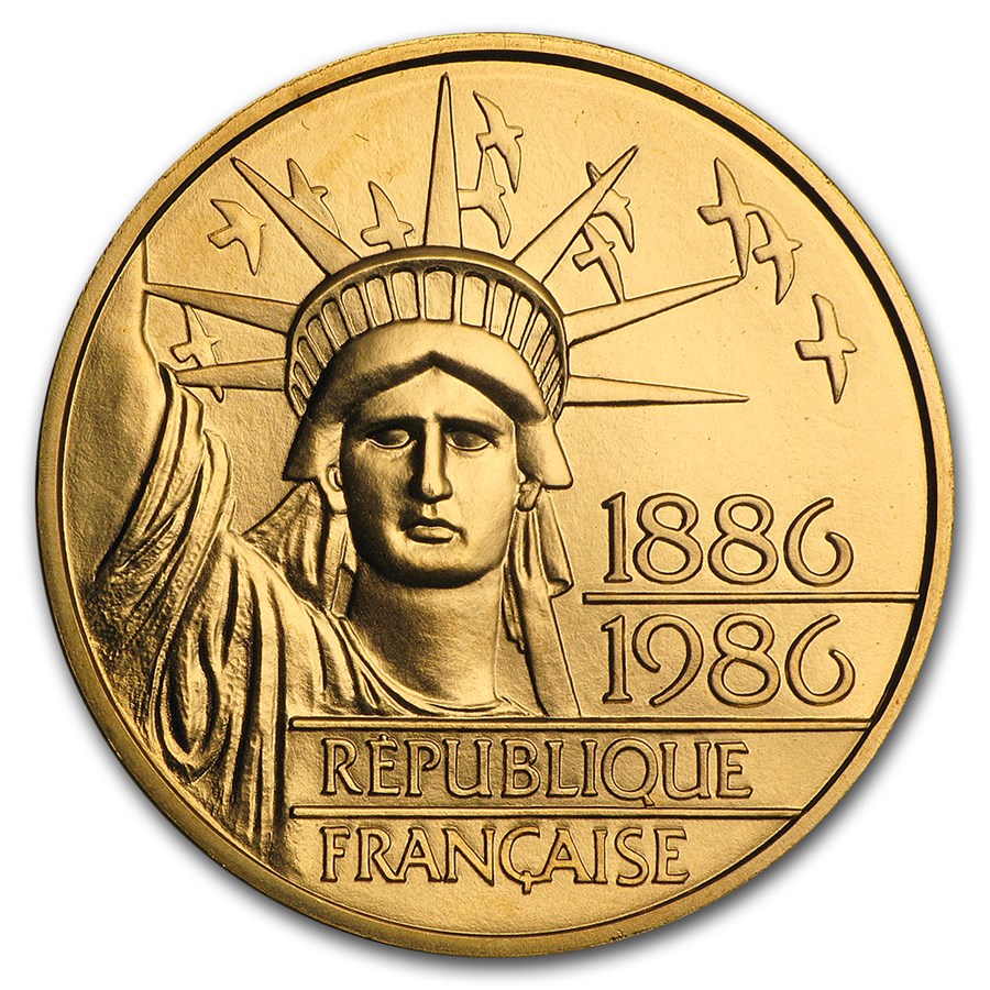 1986 France Gold 100 Francs Statue of Liberty BU