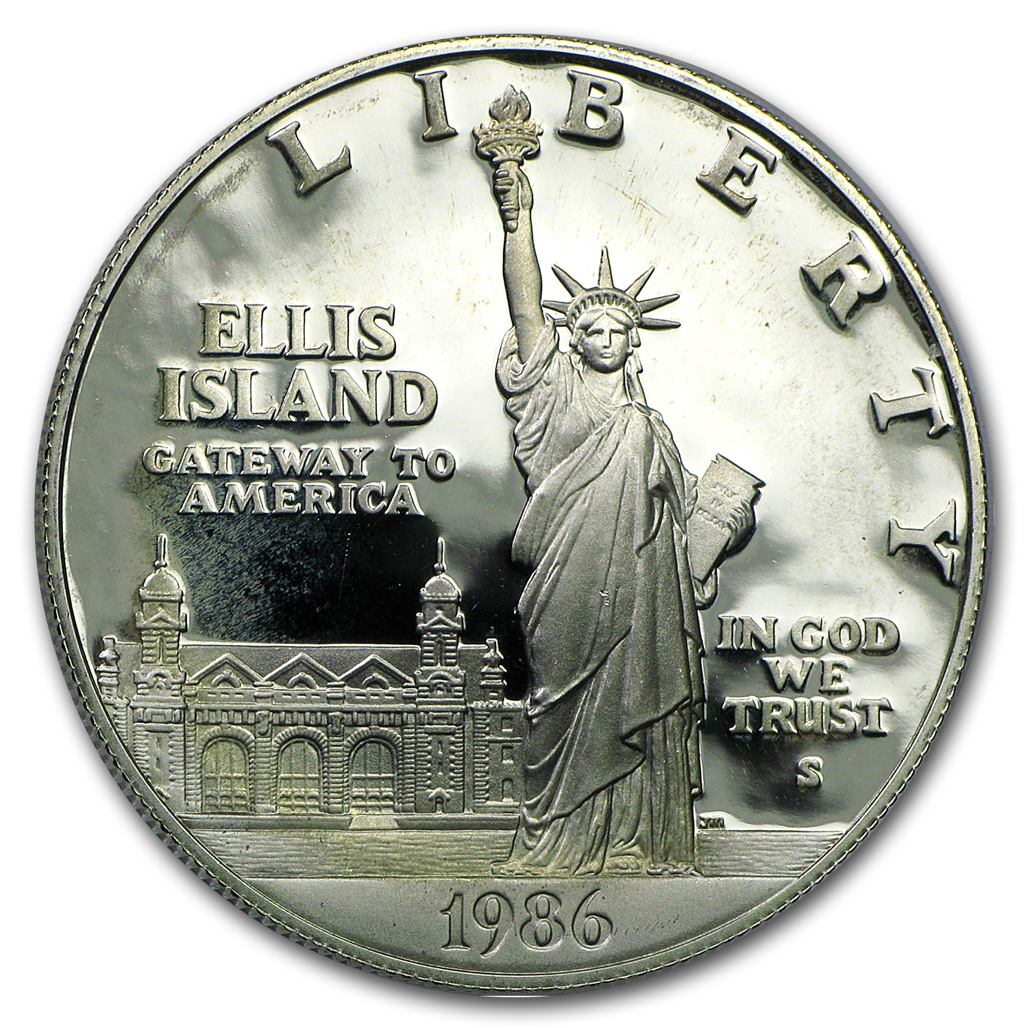 1986 liberty silver dollar coin ellis island