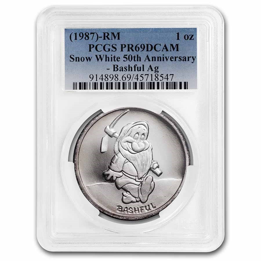 1987 1 oz Silver Disney's Snow White 50th Ann. Bashful PR-69 PCGS