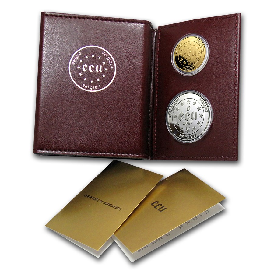 1987 Belgium 2-Coin Gold 50 Ecu/Silver 5 Ecu Proof Set