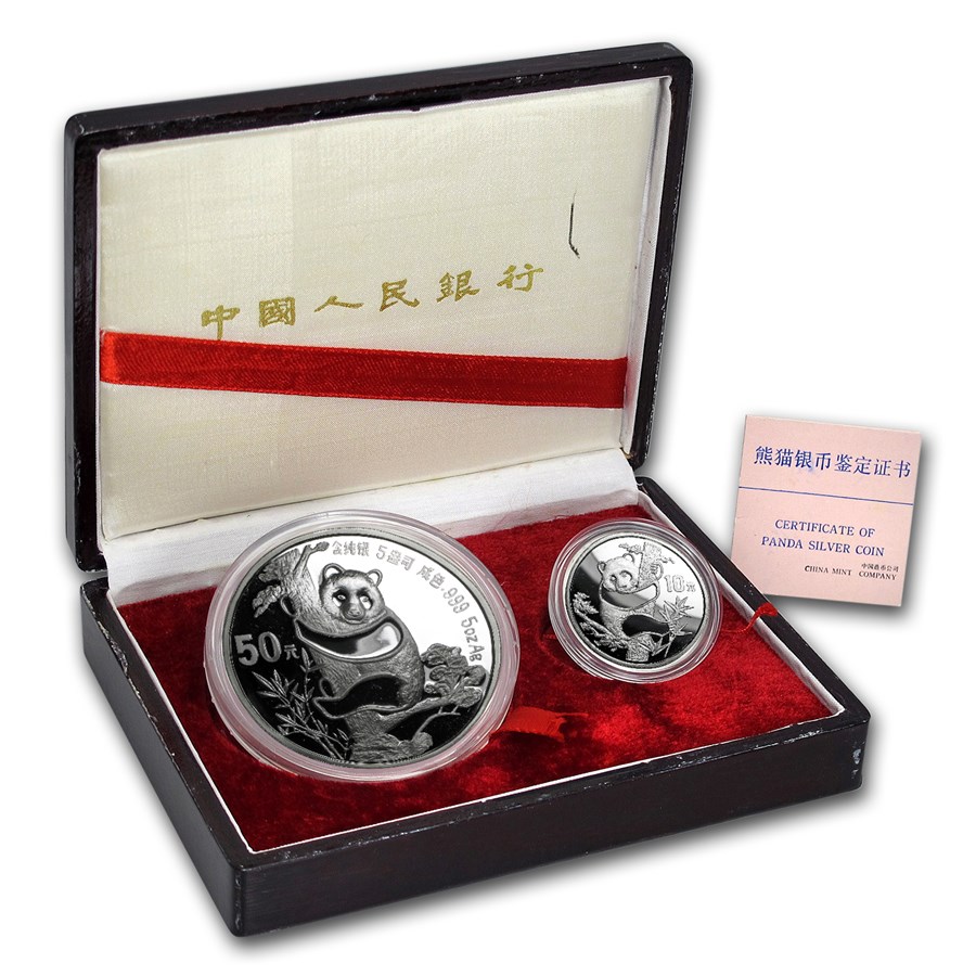 1987 China 2-Coin Silver Panda Proof Set (w/Box and COA)