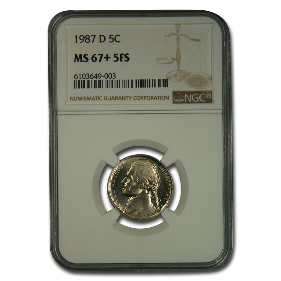 1987-D Jefferson Nickel MS-67+ NGC (FS)