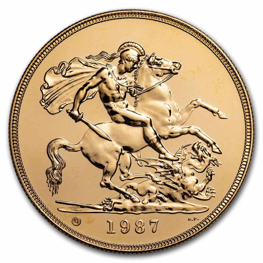 1987 Great Britain Gold 5 Pounds Elizabeth II BU Modified Effigy