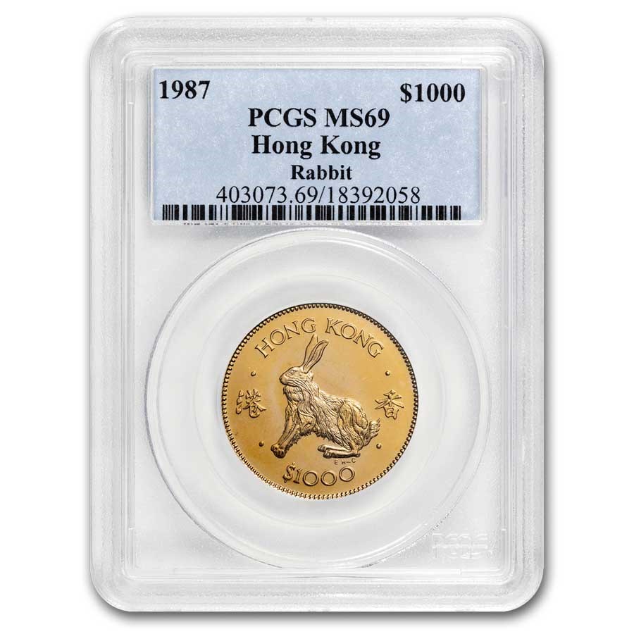 1987 Hong Kong Gold $1000 Year of the Rabbit MS-69 PCGS