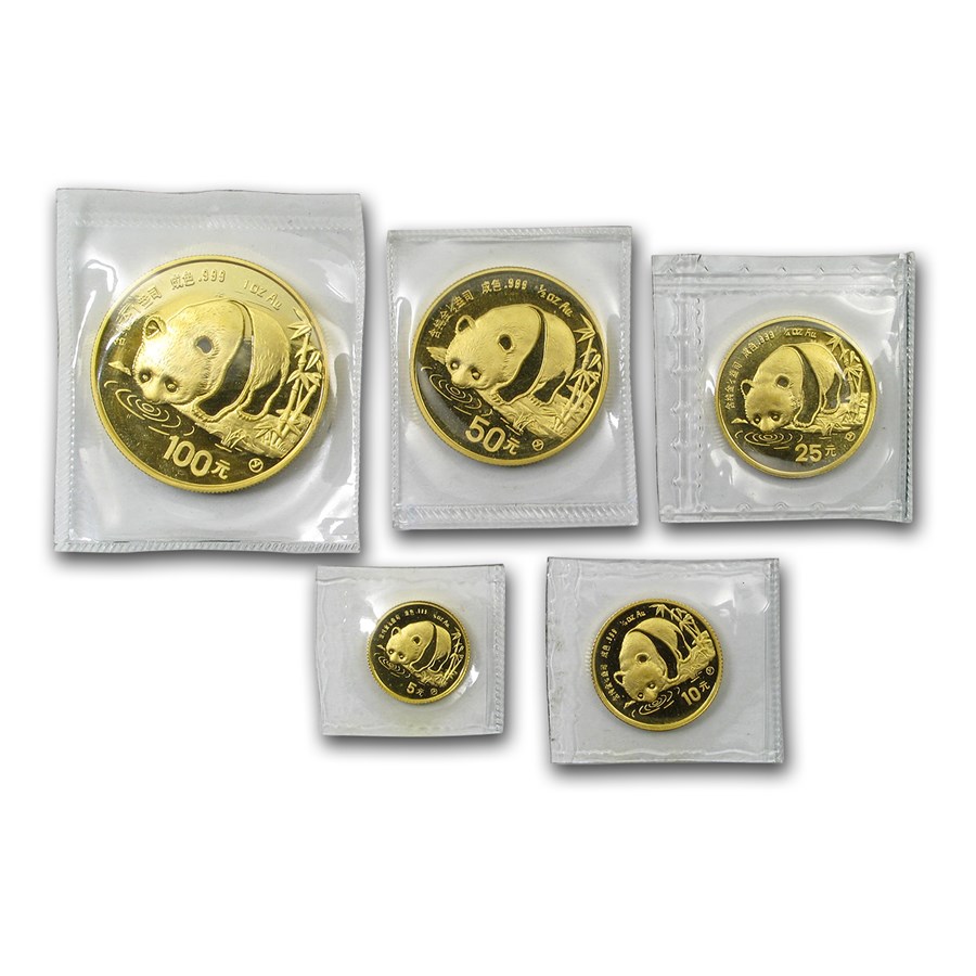 1987-Y China 5-Coin Gold Panda Set BU (Sealed)